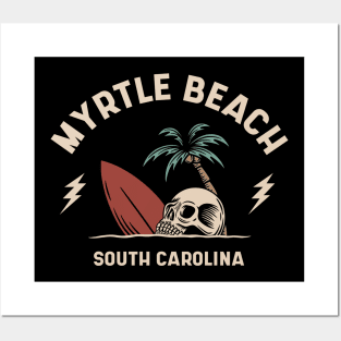 Vintage Surfing Myrtle Beach South Carolina // Retro Surf Skull Posters and Art